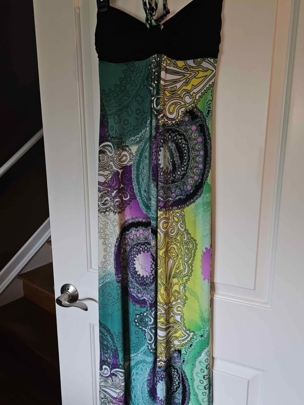 Black Dress with Teal, Purple & Mint Braided Detail